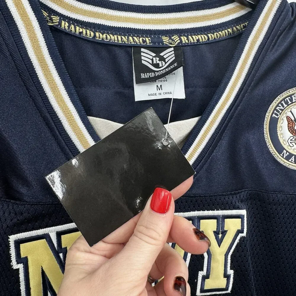 Rapid Dominance U.S. Navy Football Jersey Navy Blue Men's Size M Embroidered NWT